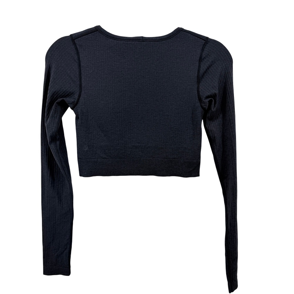Lululemon Ebb to Street‎ Long Sleeve Crop Top Ribbed Black Grey Size 4